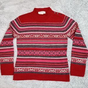 Vintage Evan Picone Sweater Womens S Red‎ Wool Blend Cozy Comfort Fair Isle